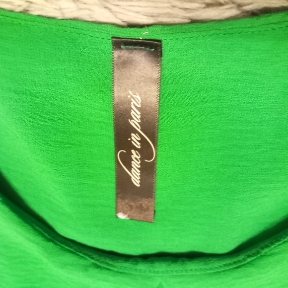 Dance in Paris MEDIUM black bodycon mini dress green ruffle top section - Picture 5 of 5